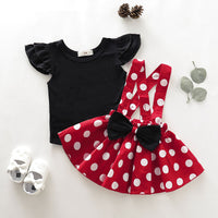 Load image into Gallery viewer, 2 Pieces Set Baby Kid Girls Solid Color Print T-Shirts Polka dots And Bow Dresses Wholesale 220510167

