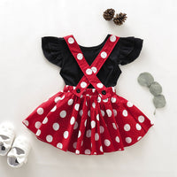 Load image into Gallery viewer, 2 Pieces Set Baby Kid Girls Solid Color Print T-Shirts Polka dots And Bow Dresses Wholesale 220510167
