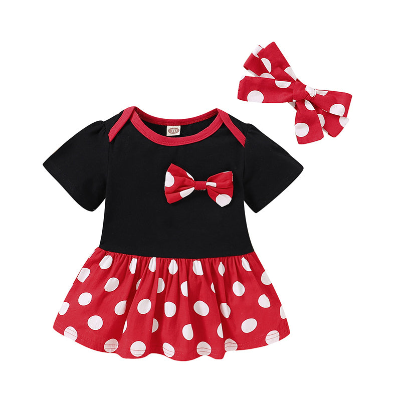 Baby Kid Girls Color-blocking Polka dots Bow Print Dresses Wholesale 220510168