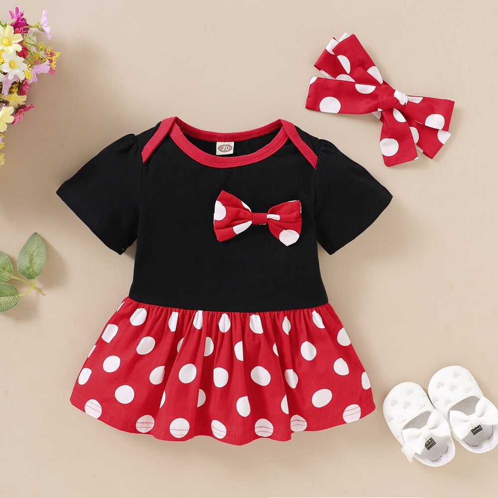 Baby Kid Girls Color-blocking Polka dots Bow Print Dresses Wholesale 220510168