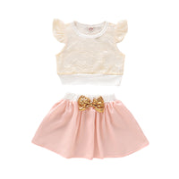 Load image into Gallery viewer, 2 Pieces Set Baby Kid Girls Solid Color Tank Tops And Bow Skirts Wholesale 220510170
