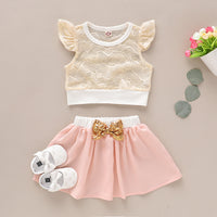Load image into Gallery viewer, 2 Pieces Set Baby Kid Girls Solid Color Tank Tops And Bow Skirts Wholesale 220510170
