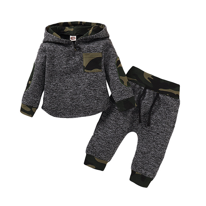 2 Pieces Set Baby Girls Color-blocking Camo Hoodies Swearshirts And Pants Wholesale 220510172