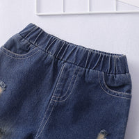 Load image into Gallery viewer, 2 Pieces Set Baby Kid Girls Flower Print Tops And Ripped Jeans Wholesale 220510174
