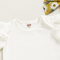 Load image into Gallery viewer, 3 Pieces Set Baby Girls Solid Color Print Rompers Flower Skirts And Bow Headwear Wholesale 220510177
