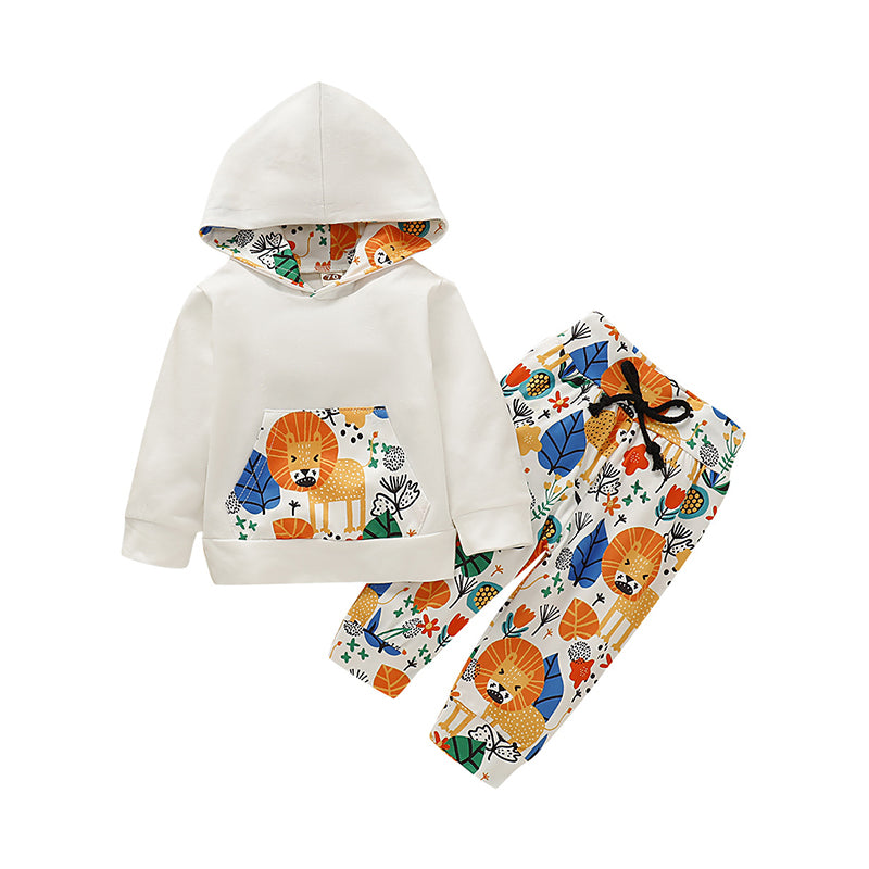 2 Pieces Set Baby Girls Animals Cartoon Print Hoodies Swearshirts And Pants Wholesale 220510180