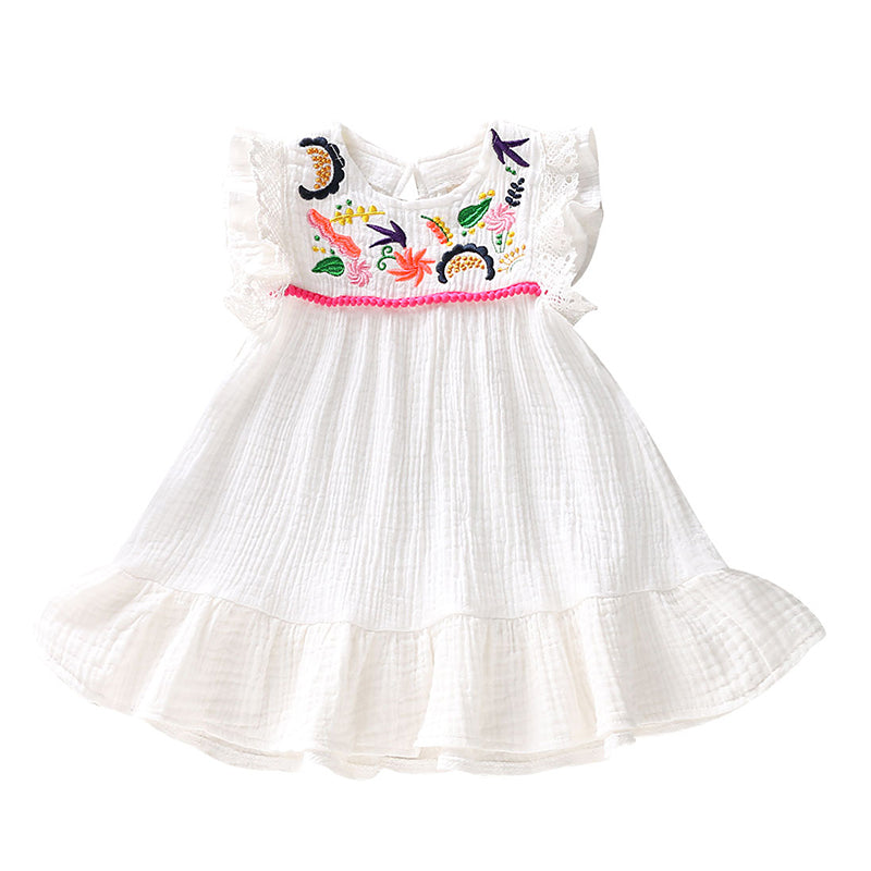 Baby Kid Girls Flower Embroidered Dresses Wholesale 220510184
