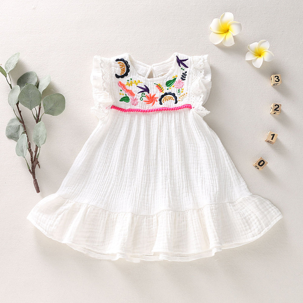 Baby Kid Girls Flower Embroidered Dresses Wholesale 220510184