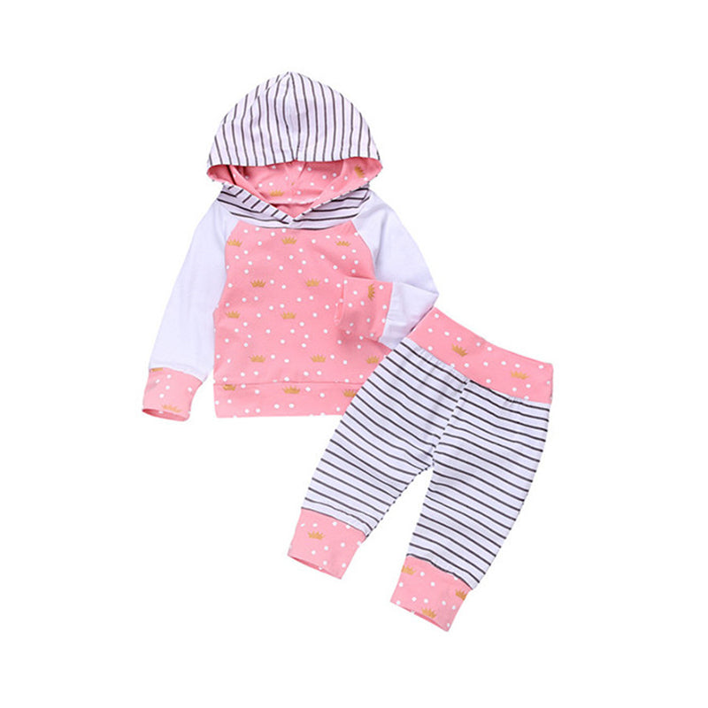 2 Pieces Set Baby Girls Striped Color-blocking Polka dots Print Hoodies Swearshirts And Pants Wholesale 220510187