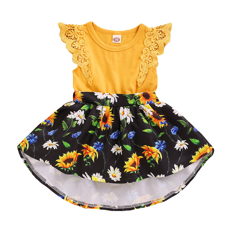 Baby Girls Color-blocking Flower Print Rompers Wholesale 220510189