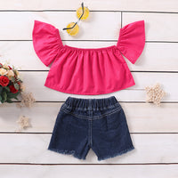 Load image into Gallery viewer, 2 Pieces Set Baby Kid Girls Solid Color Tank Tops And Ripped Shorts Wholesale 220510190
