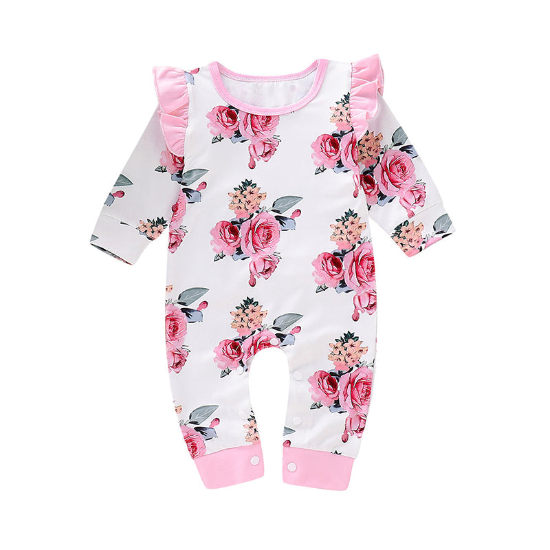 Baby Girls Color-blocking Flower Print Jumpsuits Wholesale 220510191