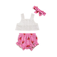 Load image into Gallery viewer, 2 Pieces Set Baby Girls Embroidered Print Tank Tops And Fruit Shorts Wholesale 220510192

