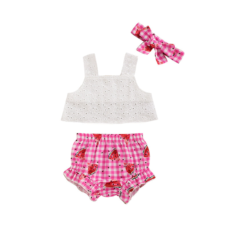 2 Pieces Set Baby Girls Embroidered Print Tank Tops And Fruit Shorts Wholesale 220510192