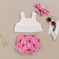 Load image into Gallery viewer, 2 Pieces Set Baby Girls Embroidered Print Tank Tops And Fruit Shorts Wholesale 220510192

