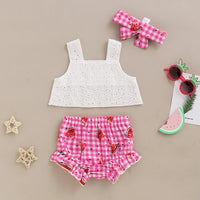 Load image into Gallery viewer, 2 Pieces Set Baby Girls Embroidered Print Tank Tops And Fruit Shorts Wholesale 220510192

