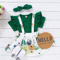 Load image into Gallery viewer, 3 Pieces Set Baby Kid Girls Solid Color Tops Flower Print Dresses And Bow Headwear Wholesale 220510193
