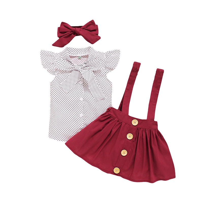 3 Pieces Set Baby Kid Girls Polka dots Tops Solid Color Dresses And Bow Headwear Wholesale 220510194