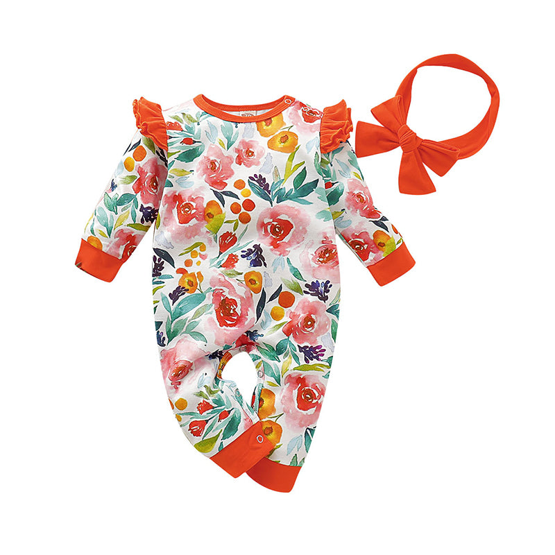 Baby Girls Flower Print Jumpsuits Wholesale 220510196