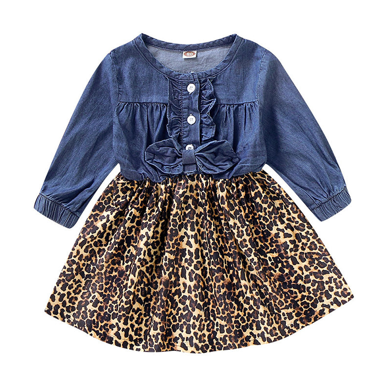Baby Kid Girls Color-blocking Leopard print Bow Dresses Wholesale 220510200