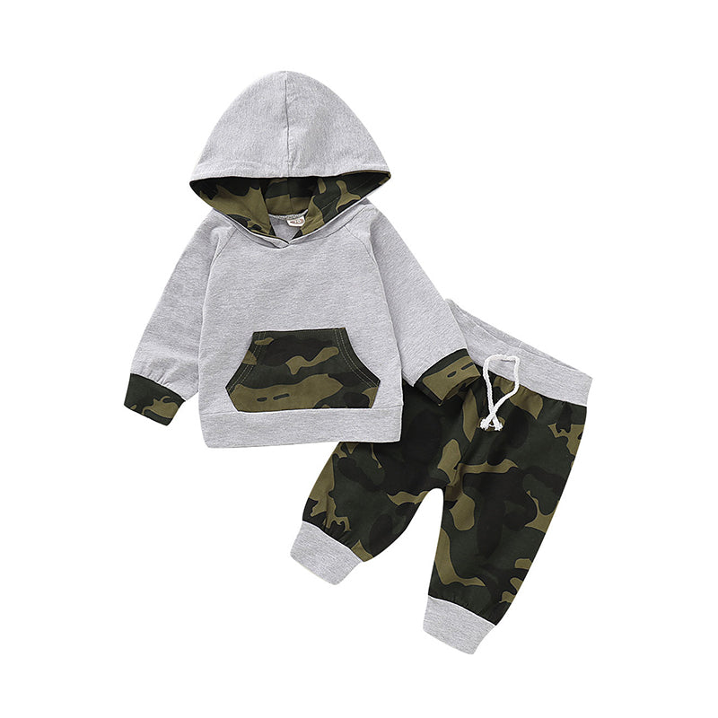 2 Pieces Set Baby Boys Color-blocking Camo Hoodies Swearshirts And Pants Wholesale 220510203