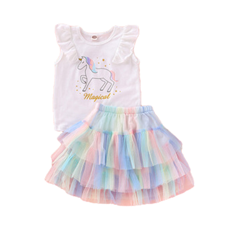 Baby Kid Girls Rainbow Unicorn Print Dresses Wholesale 220510205