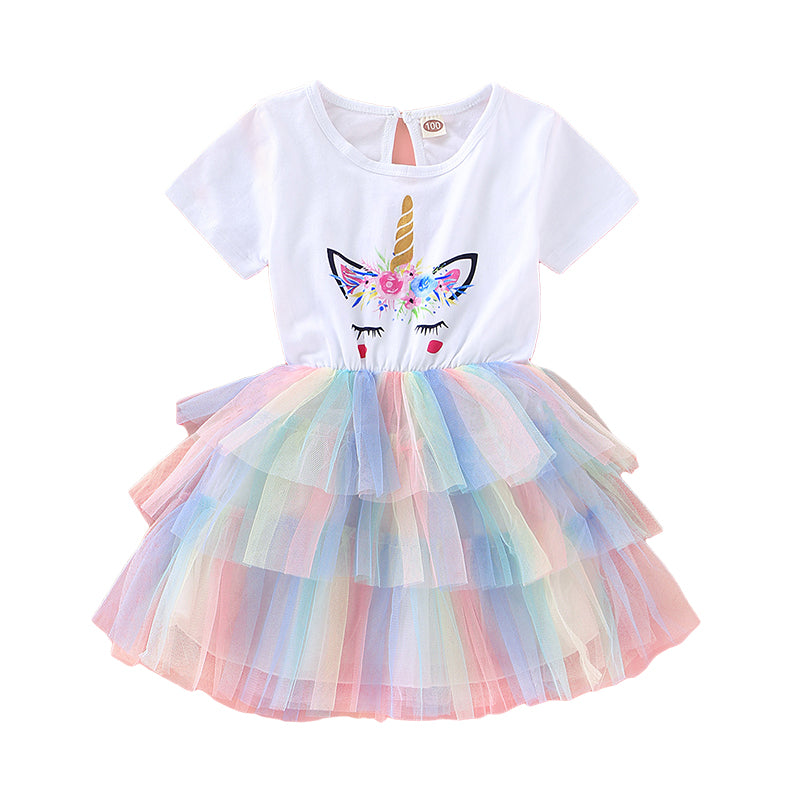 Baby Kid Girls Rainbow Unicorn Print Dresses Wholesale 220510205