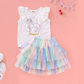 Baby Kid Girls Rainbow Unicorn Print Dresses Wholesale 220510205