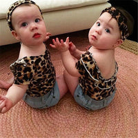 Load image into Gallery viewer, 3 Pieces Set Baby Girls Leopard Tops Solid Color Shorts And Bow Headwear Wholesale 220510206
