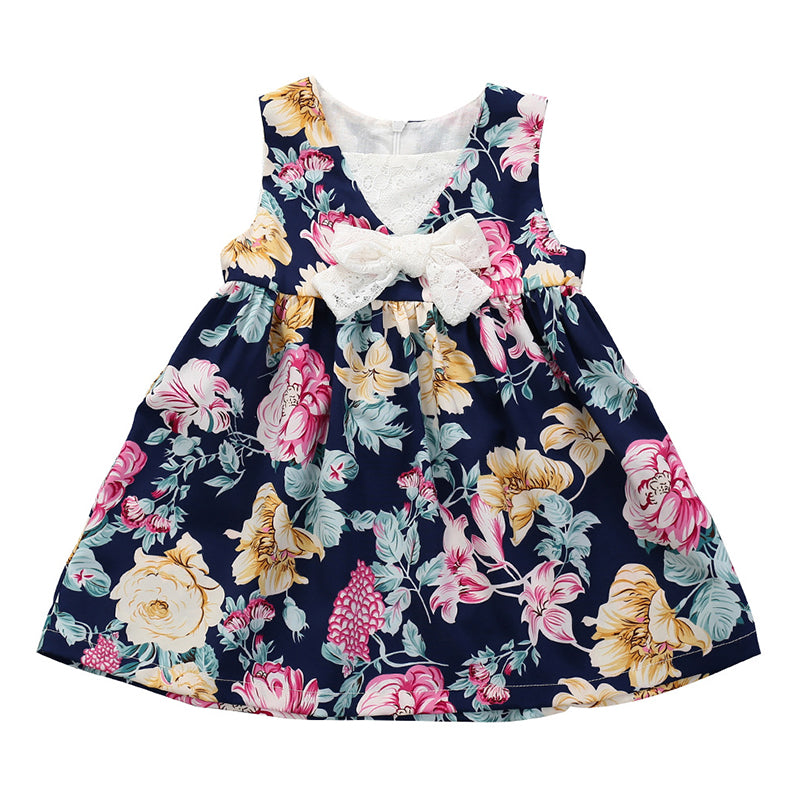 Baby Kid Girls Flower Bow Print Dresses Wholesale 220510208