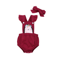 Load image into Gallery viewer, 2 Pieces Set Baby Girls Solid Color Print Headwear And Rompers Wholesale 220510217
