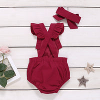 Load image into Gallery viewer, 2 Pieces Set Baby Girls Solid Color Print Headwear And Rompers Wholesale 220510217
