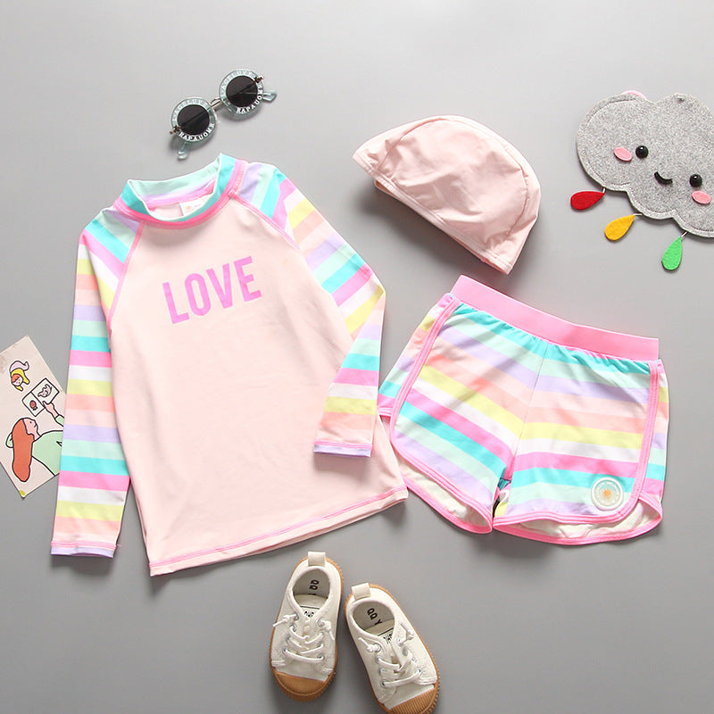 Baby Kid Girls Striped Color-blocking Sports Swimwears Wholesale 220510224