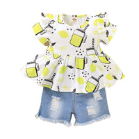 Load image into Gallery viewer, 2 Pieces Set Baby Kid Girls Flower T-Shirts Solid Color And Ripped Shorts Wholesale 220510230
