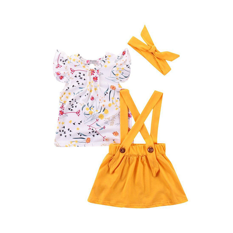 2 Pieces Set Baby Kid Girls Flower T-Shirts And Solid Color Dresses Wholesale 220510231