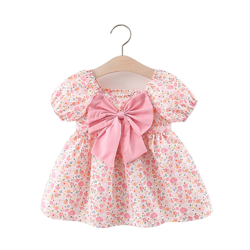 Baby Kid Girls Flower Bow Print Dresses Wholesale 220510257