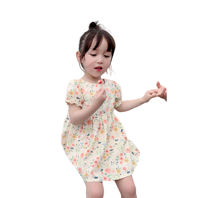 Baby Kid Girls Flower Print Dresses Wholesale 220510261