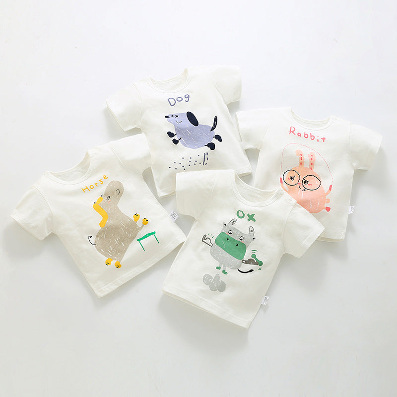 Baby Kid Unisex Letters Animals Cartoon Print T-Shirts Wholesale 220510266