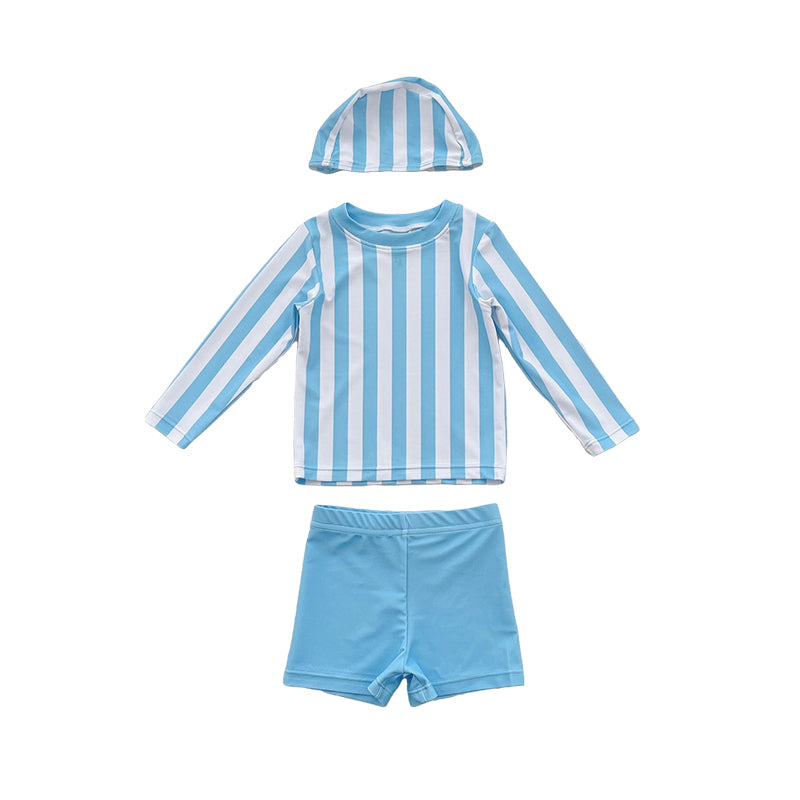 3 Pieces Set Baby Kid Unisex Beach Striped Tops Solid Color Shorts And Hats Wholesale 220510353