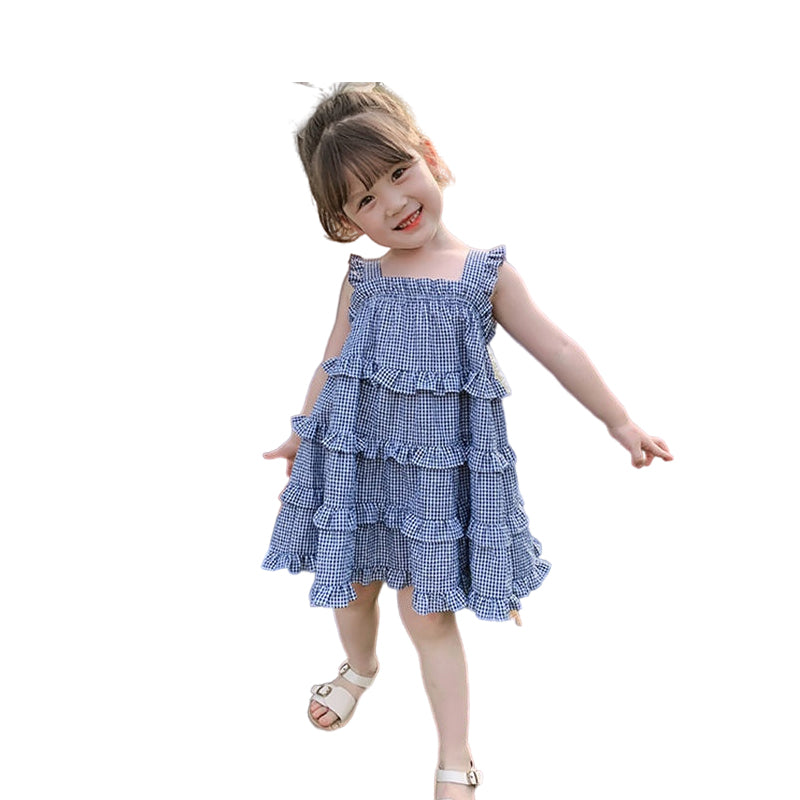 Baby Kid Girls Checked Dresses Wholesale 220510356