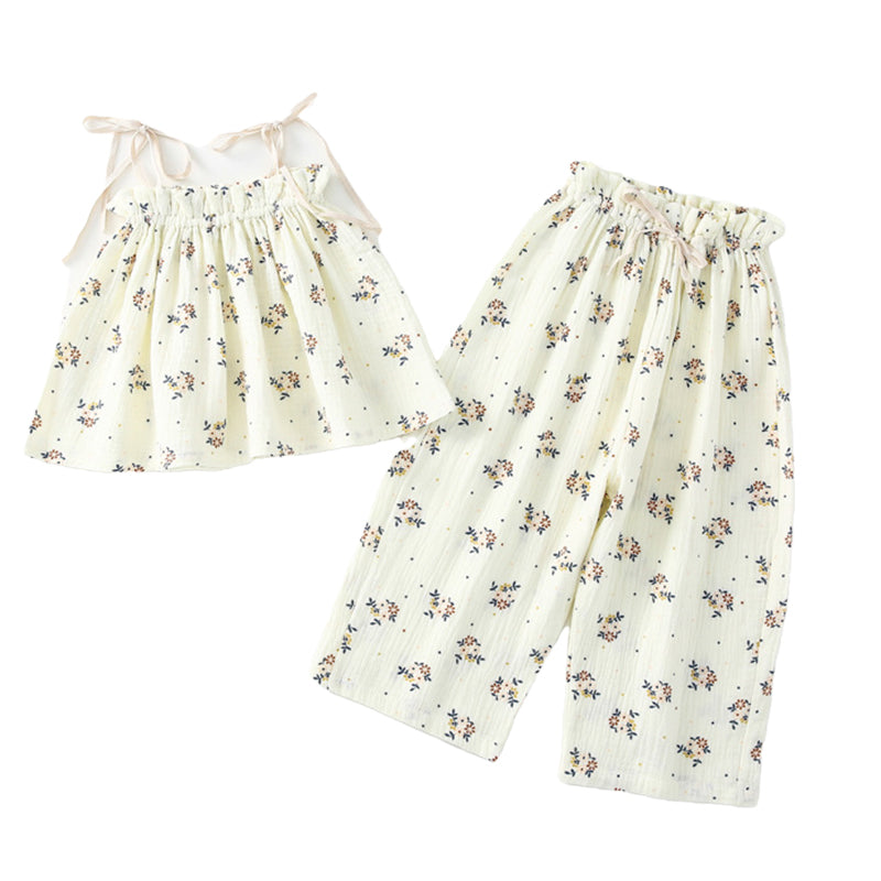 2 Pieces Set Baby Kid Girls Flower Tank Tops And Pants Wholesale 220510409