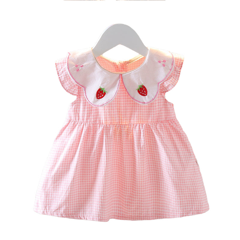 Baby Kid Girls Fruit Houndstooth Embroidered Dresses Wholesale 220510458