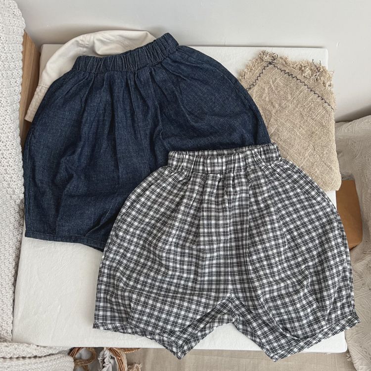Baby Kid Boys Solid Color Checked Shorts Wholesale 220510472