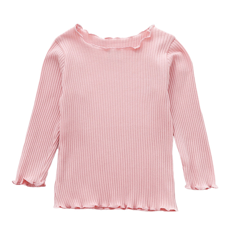 Baby Kid Girls Solid Color Muslin&Ribbed Tops Wholesale 22051063