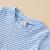 Load image into Gallery viewer, 2 Pieces Set Baby Girls Solid Color Muslin&amp;Ribbed Tops And Bow Shorts Wholesale 22051086
