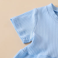 Load image into Gallery viewer, 2 Pieces Set Baby Girls Solid Color Muslin&amp;Ribbed Tops And Bow Shorts Wholesale 22051086
