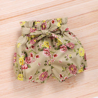 Load image into Gallery viewer, 3 Pieces Set Baby Girls Solid Color Muslin&amp;Ribbed Print Rompers Flower Shorts And Bow Headwear Wholesale 22051087
