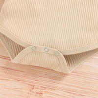 Load image into Gallery viewer, 3 Pieces Set Baby Girls Solid Color Muslin&amp;Ribbed Print Rompers Flower Shorts And Bow Headwear Wholesale 22051087
