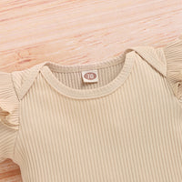 Load image into Gallery viewer, 3 Pieces Set Baby Girls Solid Color Muslin&amp;Ribbed Print Rompers Flower Shorts And Bow Headwear Wholesale 22051087
