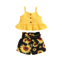 Load image into Gallery viewer, 2 Pieces Set Baby Girls Solid Color Print Tank Tops And Flower Shorts Wholesale 22051089
